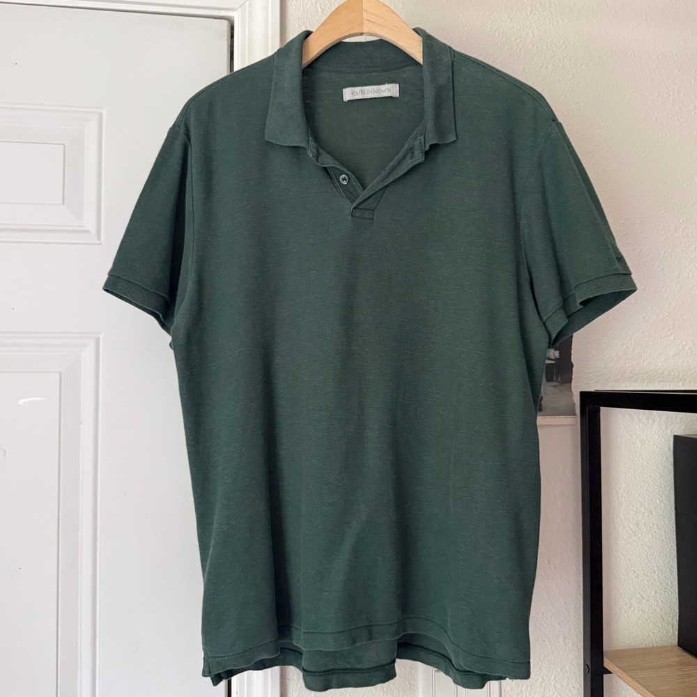 OUTERKNOWN forest green hemp organic cotton short sleeve knit polo shirt